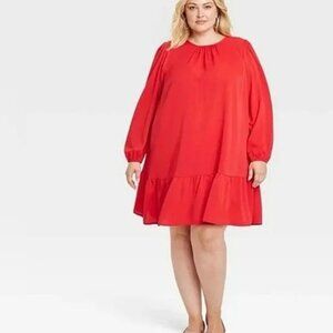 Ava & Viv Festive Red Long Sleeve Flounce Ruffle Mini Above Knee Dress NWOT 1X